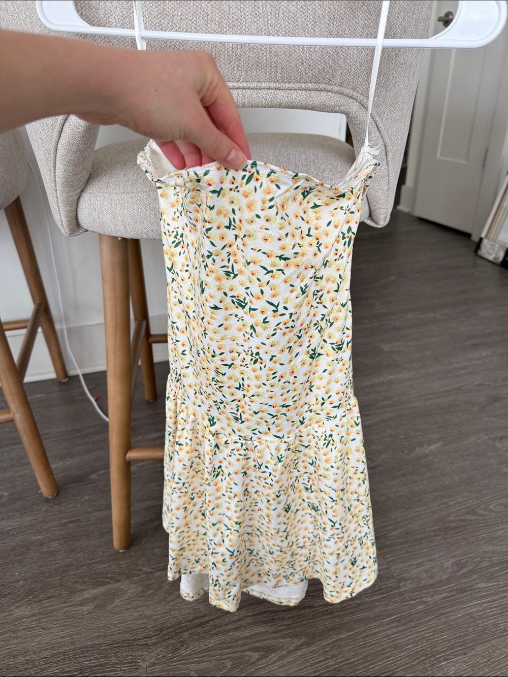 Yellow Floral Sundress with Green Leaf Print